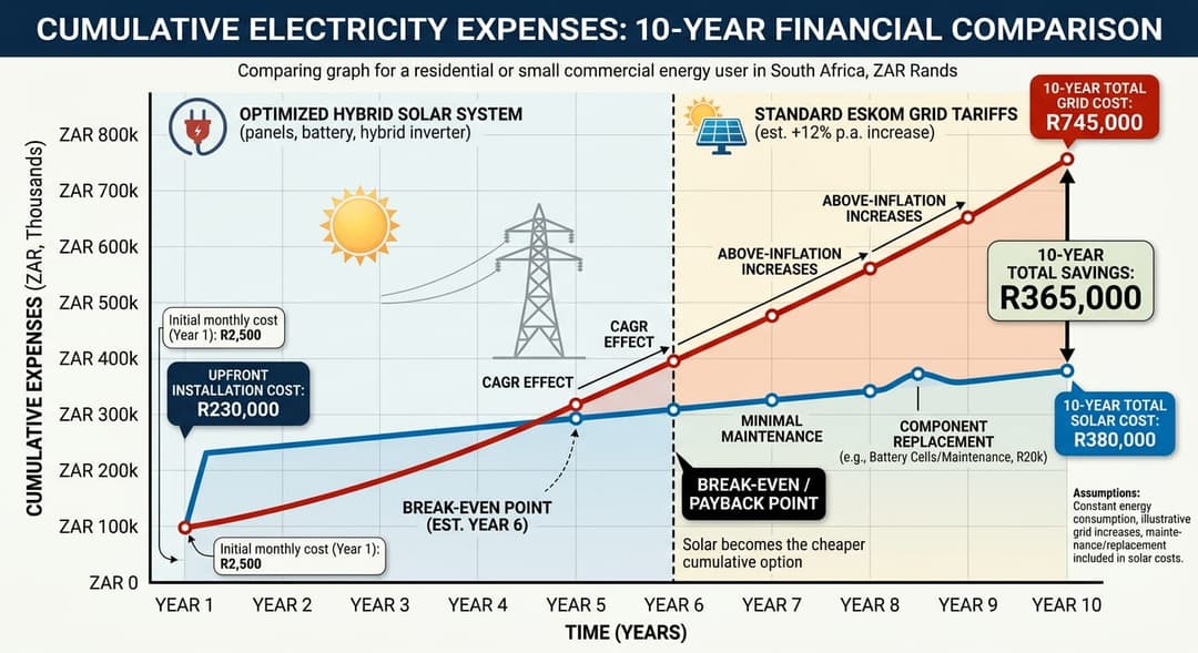 A financial line graph comparing cumulative electricity expenses