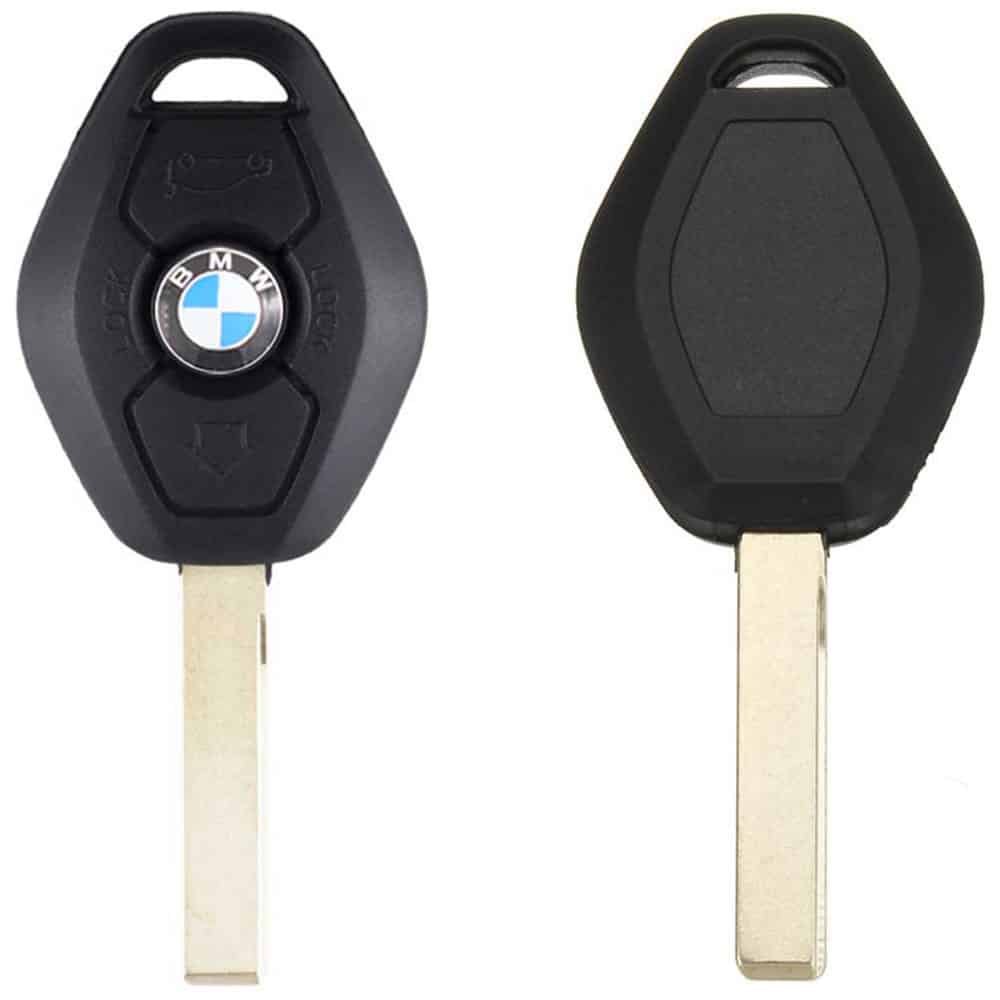 Example of a BMW E46 key fob (front and rear)