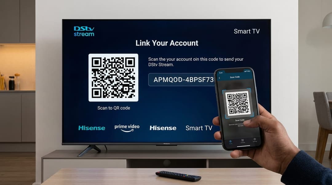 User linking DSTV Stream account on a smartphone via code scan