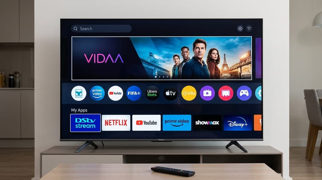 Hisense Smart TV home screen displaying streaming apps like DSTV Stream