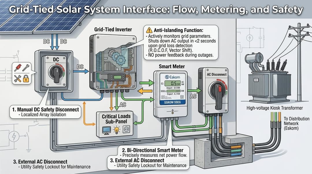 how grid-tied solar systems interface with the local electrical grid