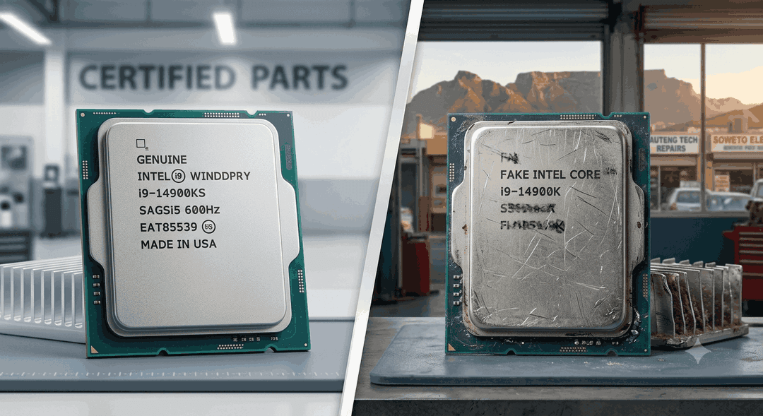 Side-by-side comparison of genuine vs fake capacitor and screen assembly