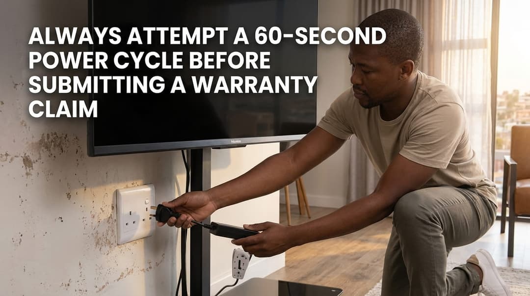 A homeowner unplugging a Hisense Smart TV from a wall socket for a hard resety