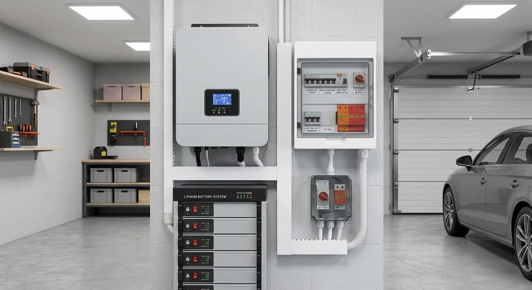 Diagram depicting a hybrid off-grid solar inverter setup