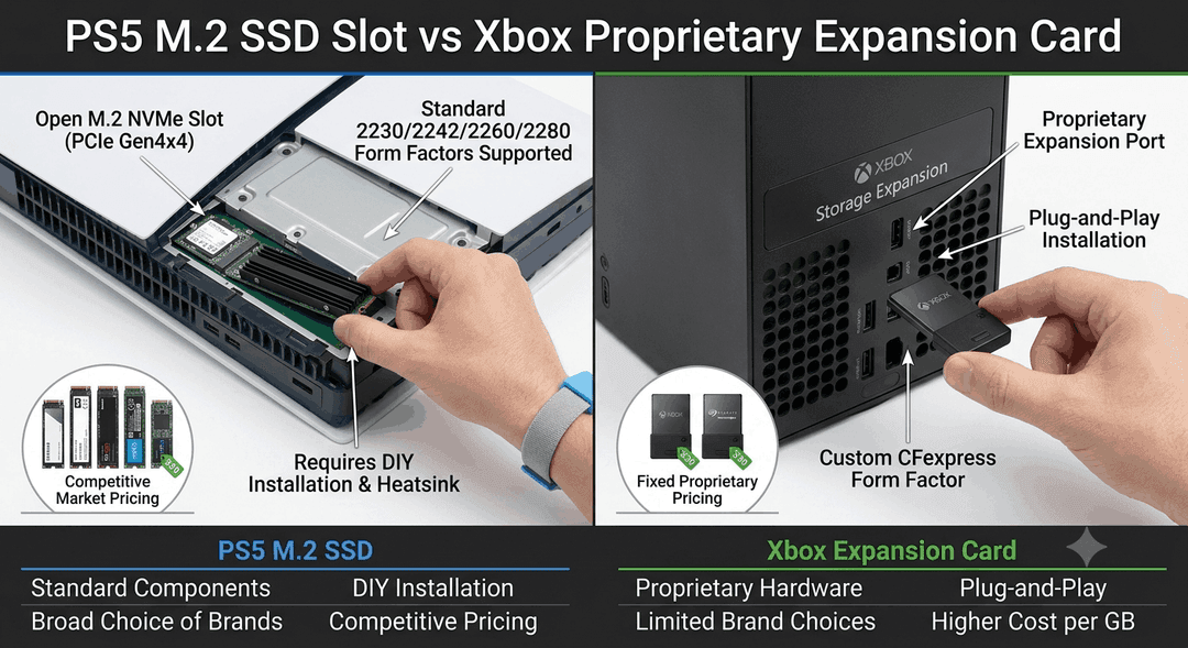 PS5 M2 SSD Slot vs Xbox Proprietary Expansion Card